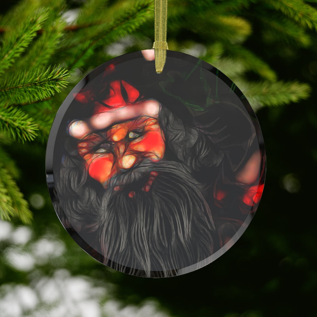 Santa Drawing Glass Ornament