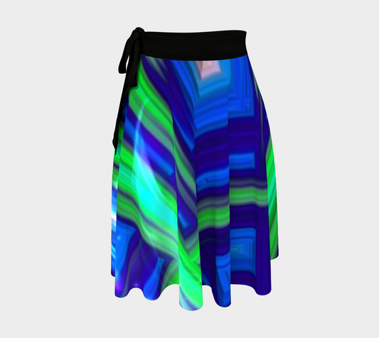 Green Blue Square Fractal Wrap Skirt