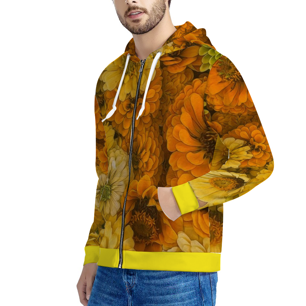 Yellow Zinnias Hooded Sweatshirt All Over Print Jackets with Plush