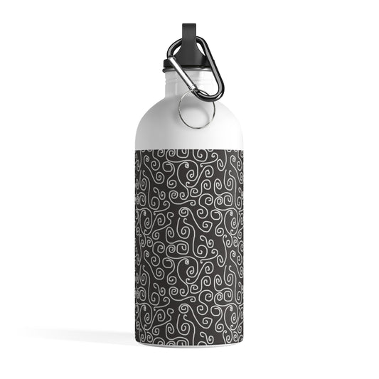 White Swirls On Gray Stainless Steel Water Bottle