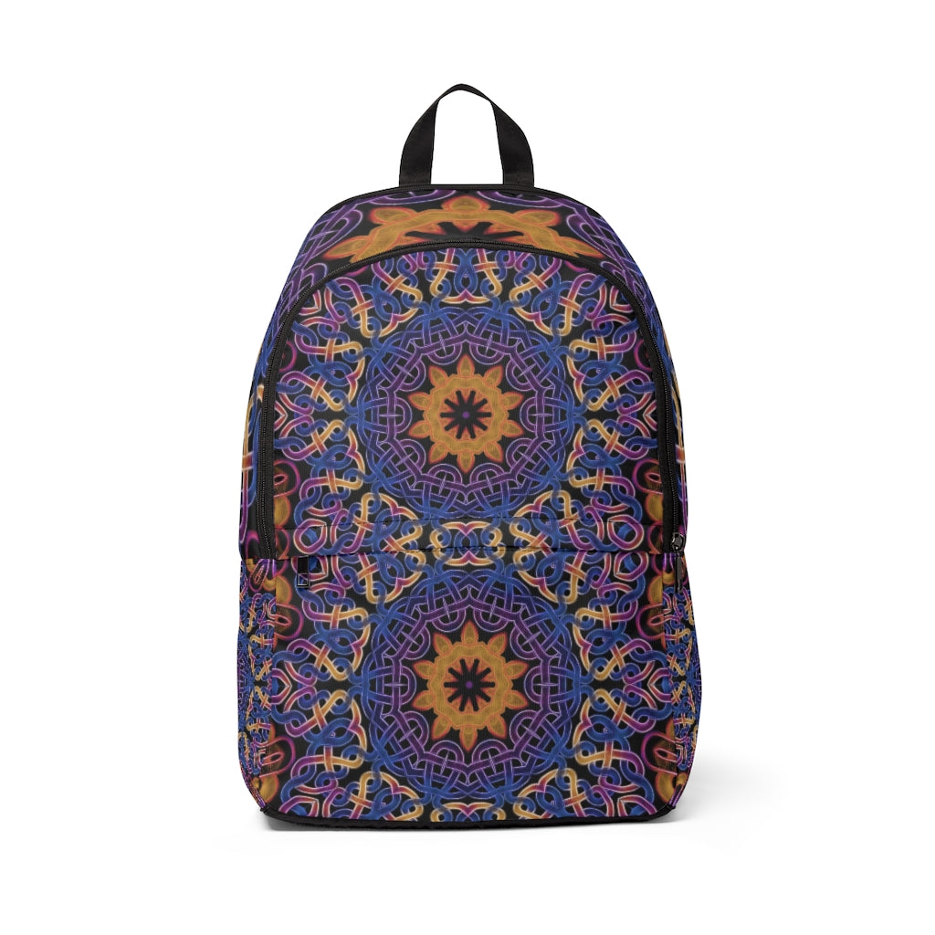 Blue Gold Celtic Kaleidoscope Unisex Fabric Backpack
