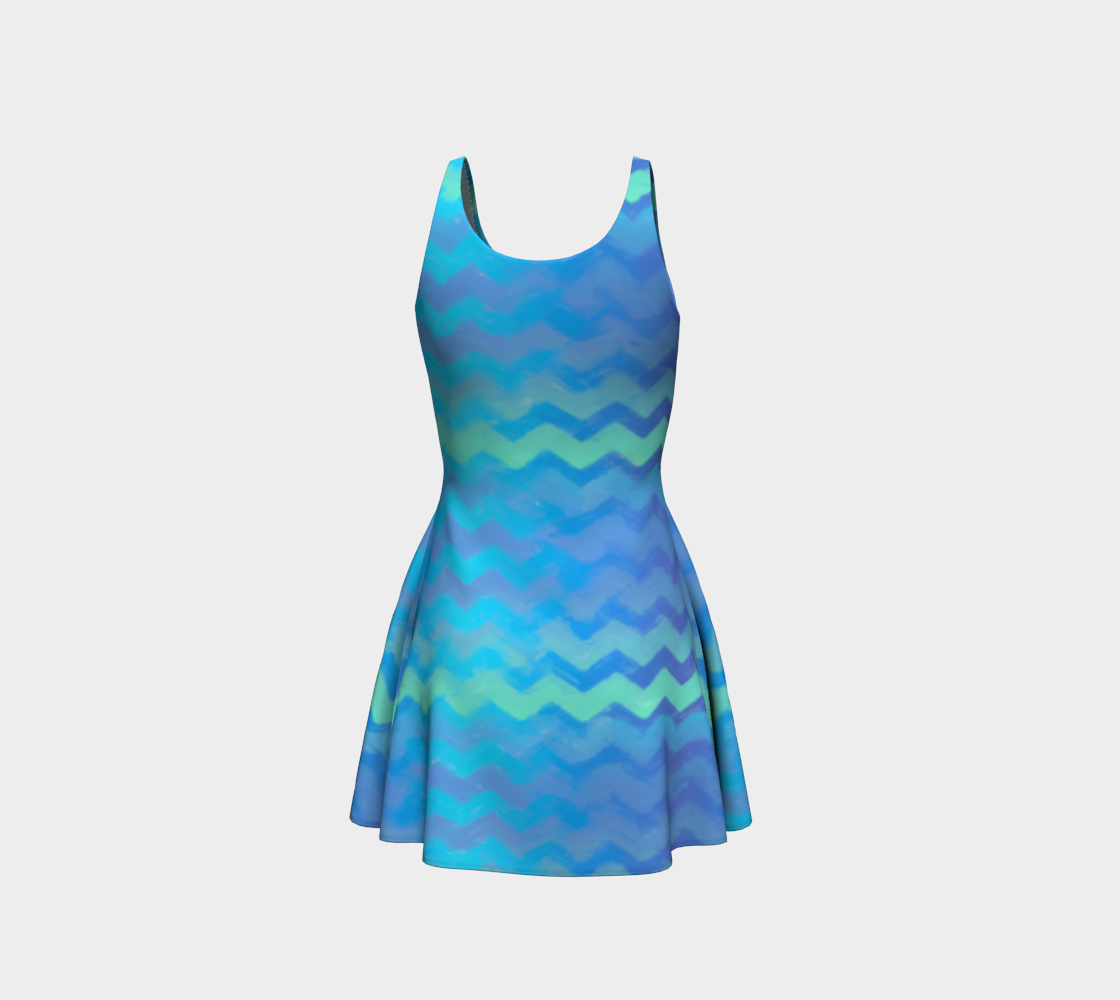 Blue Green Mermaid Stripes Flare Dress