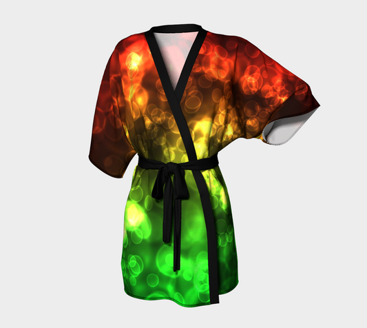 Red Green Bokeh Light Kimono Robe