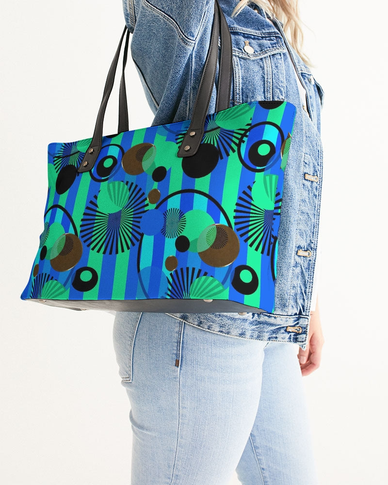 Blue Green Stripes and Dots Stylish Tote