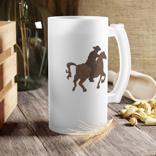 Cowboy On Horseback Frosted Glass Beer Mug