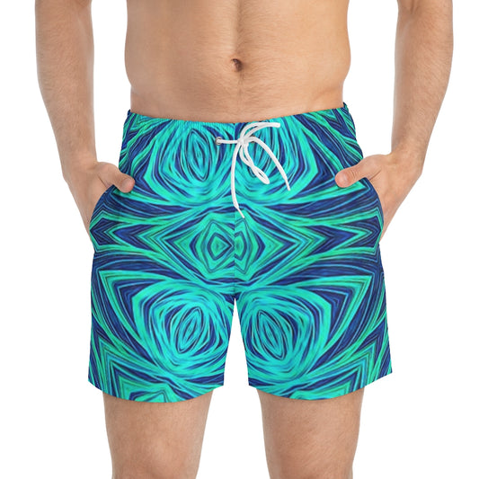 Blue Ice Fractal Kaleidoscope Swim Trunks