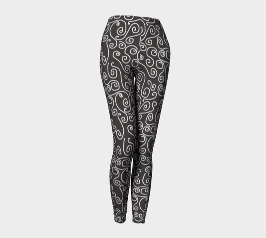 White Swirls On Gray Leggings