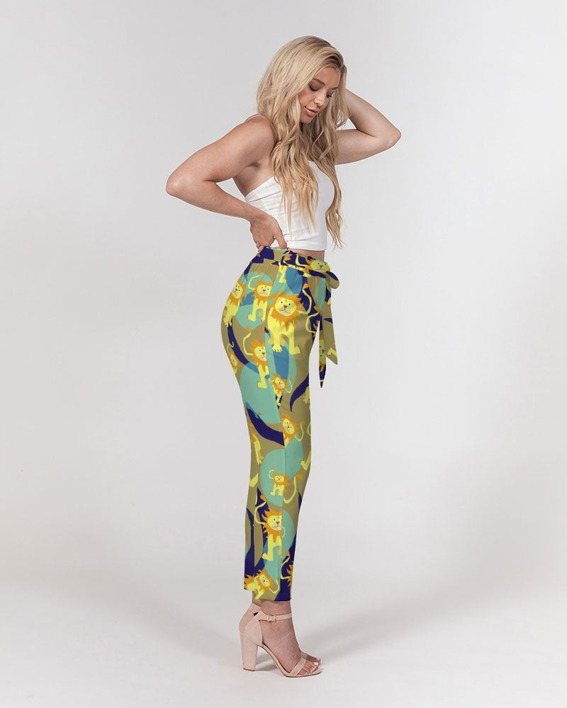 Lion Pattern Women's Belted Tapered Pants