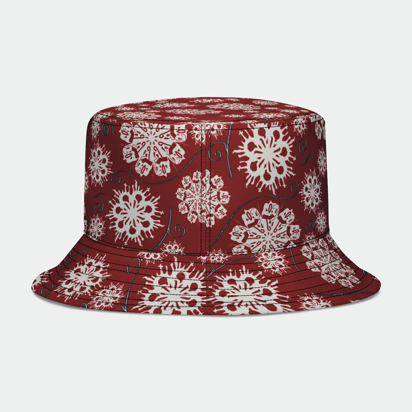 Snowflakes on Red Bucket Hat