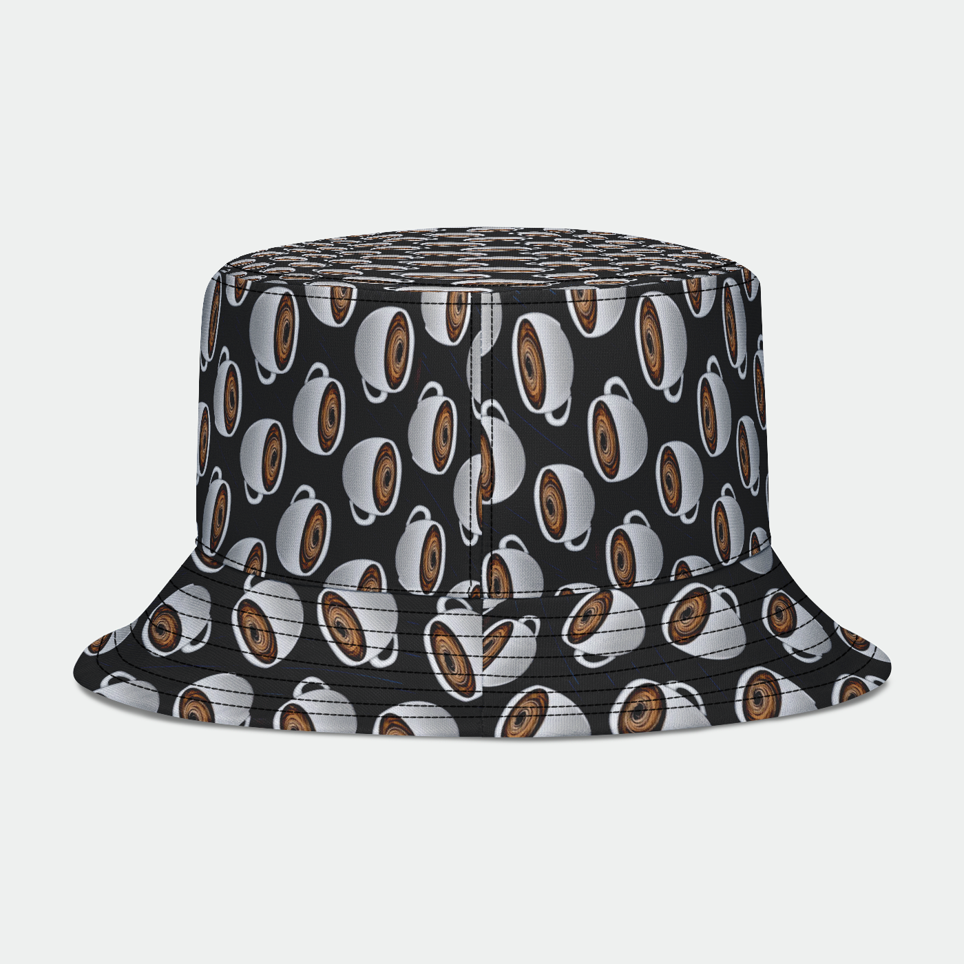 Coffee Cups and Stripes Bucket Hat