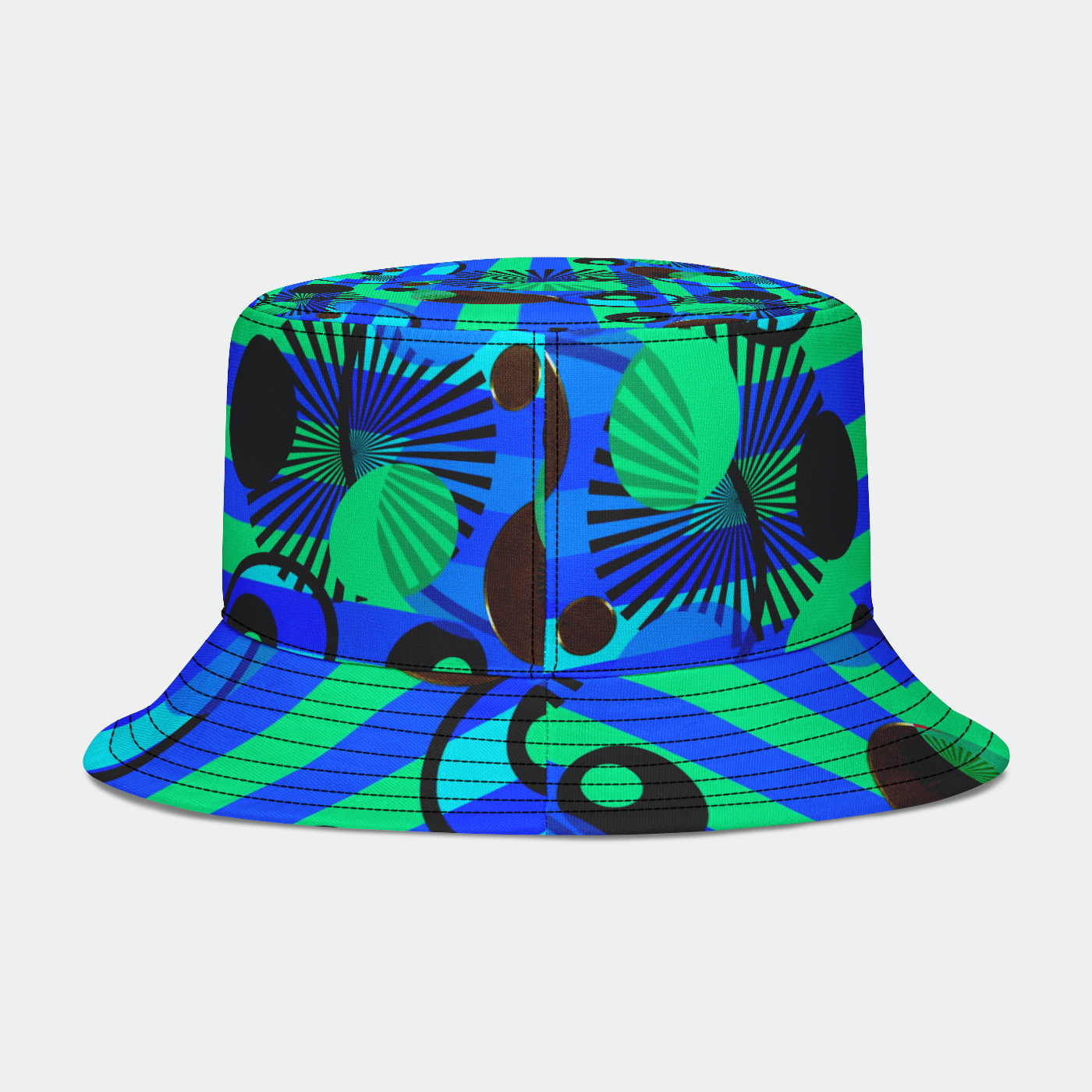 Blue Green Stripes and Dots Bucket Hat