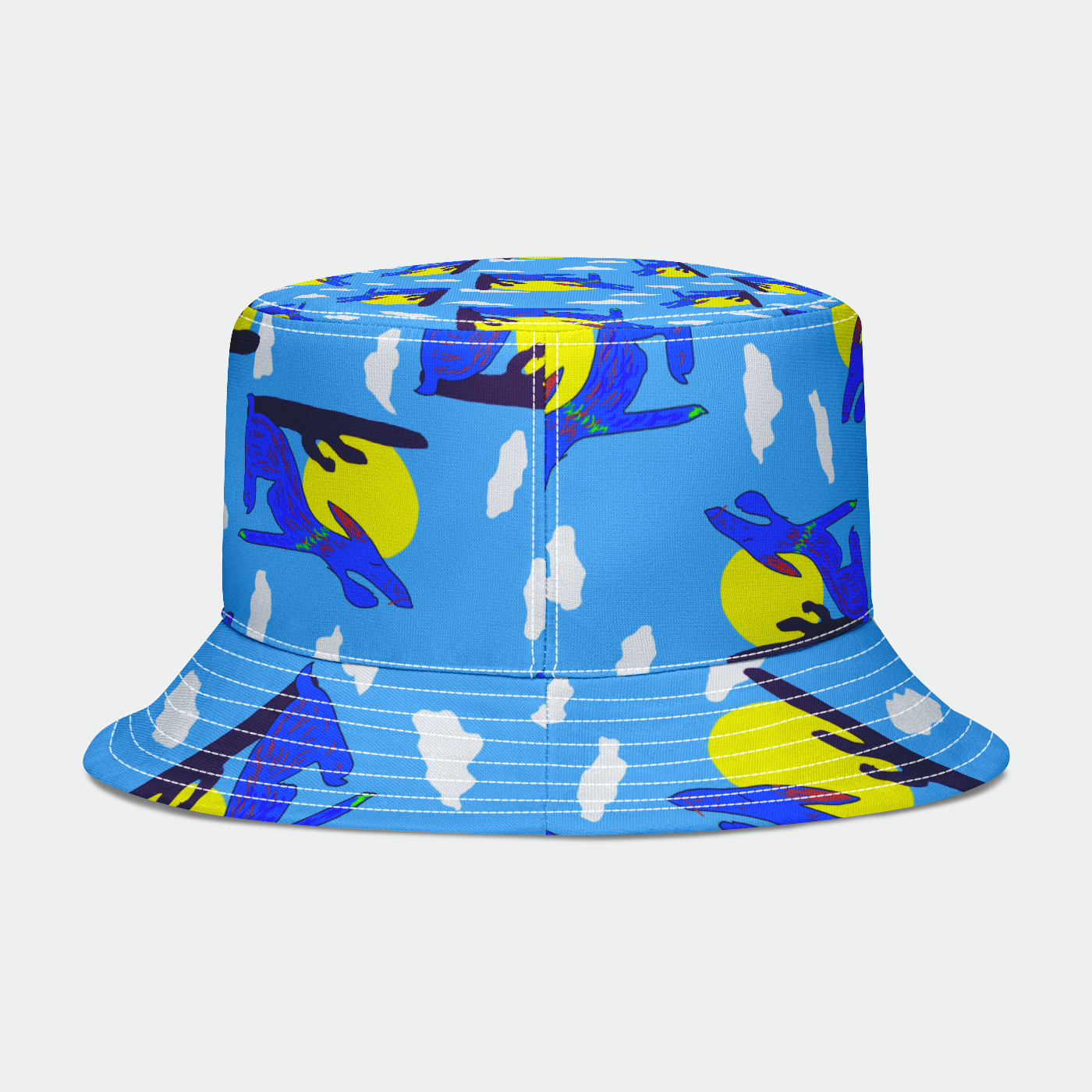Blue Coyote Pattern Bucket Hat