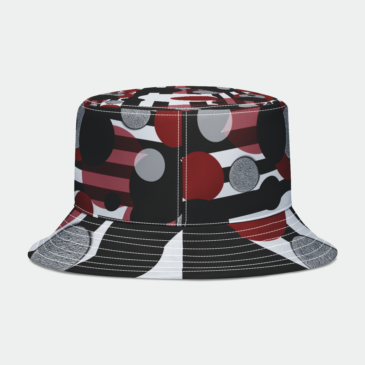 Black White Red Stripes Dots Bucket Hat
