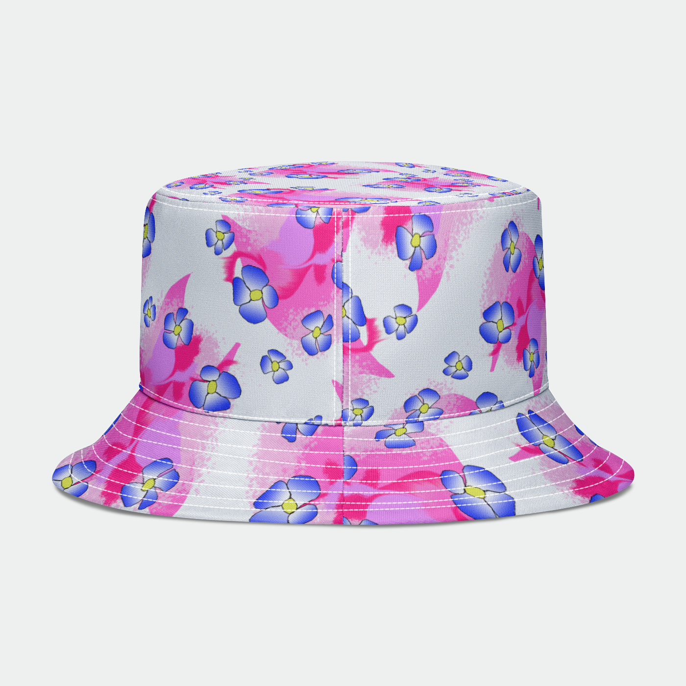 Blue Flowers On Pink Bucket Hat