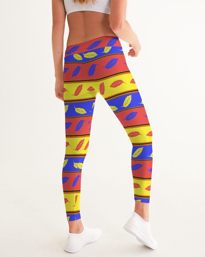 Red Yellow and Blue Leaf Stripes Women's Yoga Pants