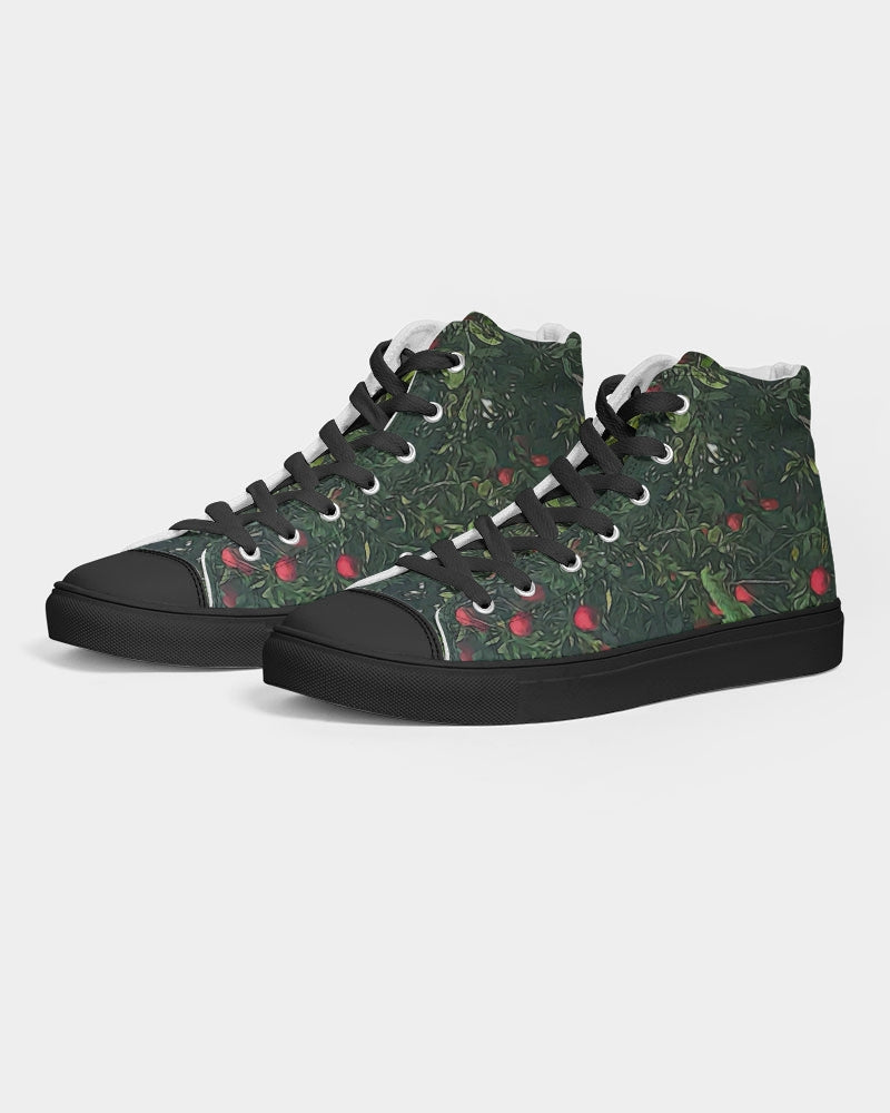 Apple Tree Close Up Women's Hightop Canvas Shoe - Black