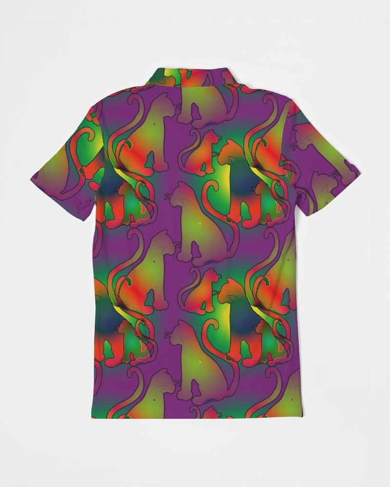 Abstract Rainbow Cats Pattern Men's Slim Fit Short Sleeve Polo