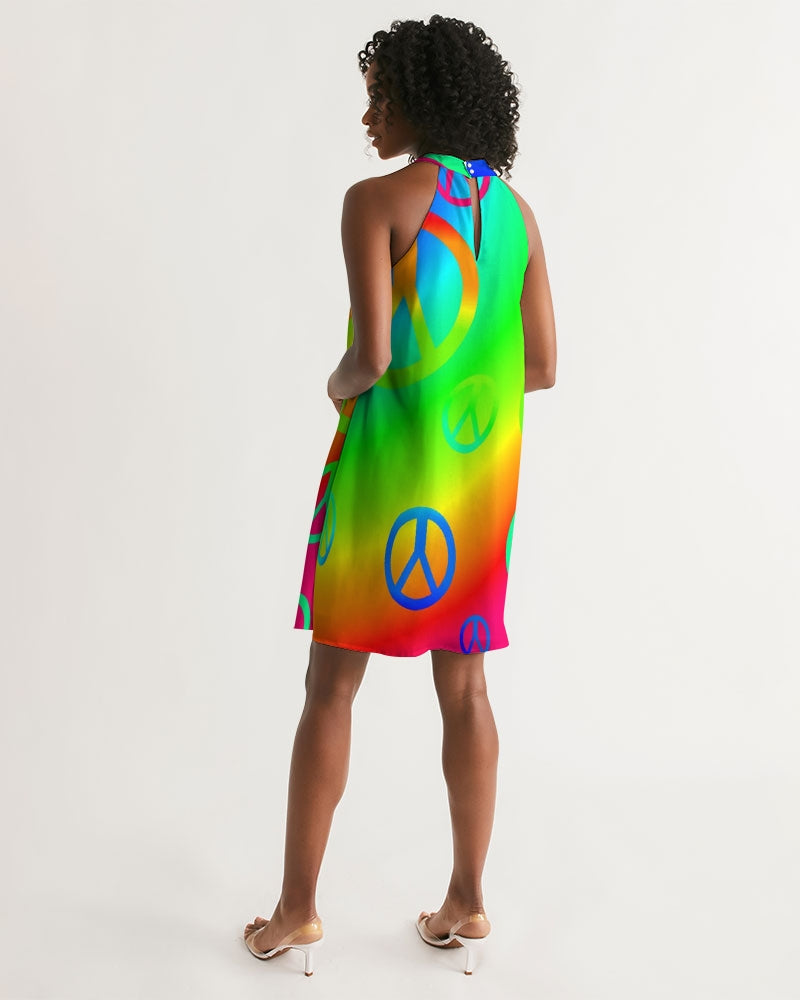 Rainbow Peace Signs Women's Halter Dress