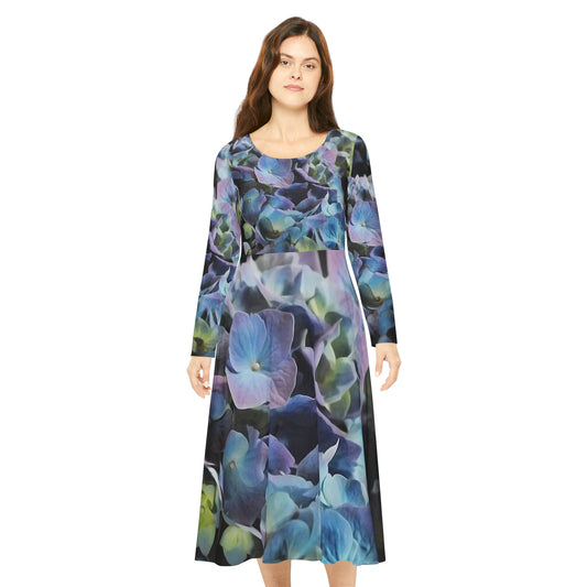 Blue and Purple Hydrangeas Women's Long Sleeve Dance Dress