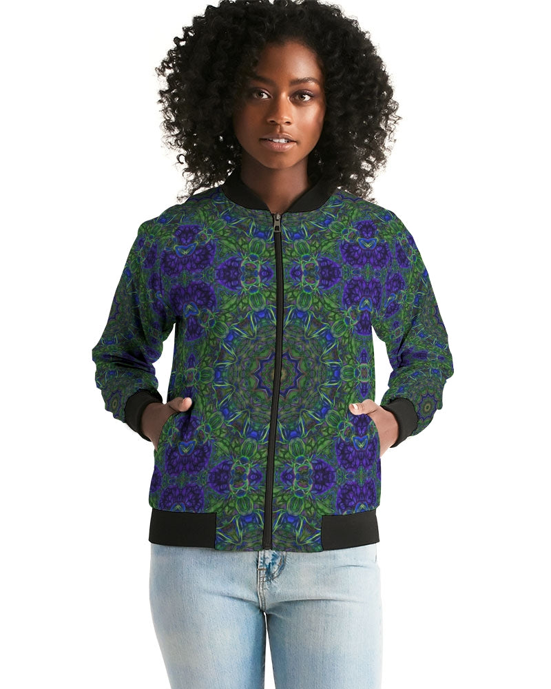 blue Green Ribbon Kaleidoscope Women's Bomber Jacket