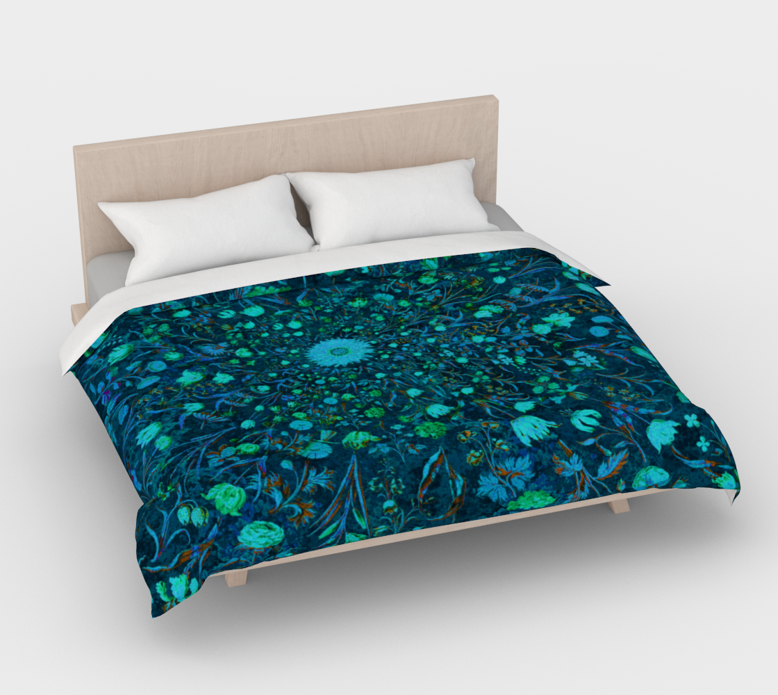 Blue Green Medieval Flowers Duvet Cover