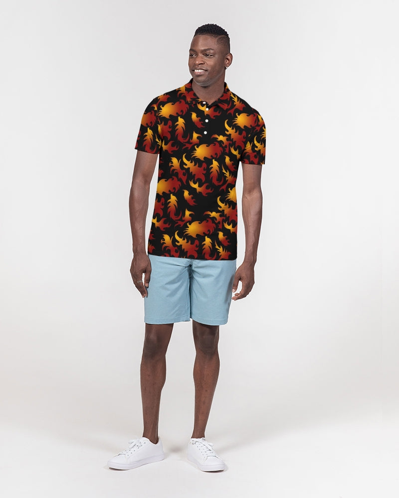 Abstract Flames Pattern  Men's Slim Fit Short Sleeve Polo