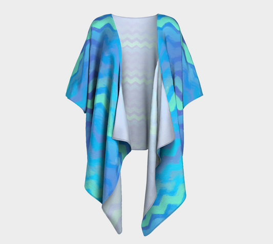 Blue Green Mermaid Stripes Draped Kimono