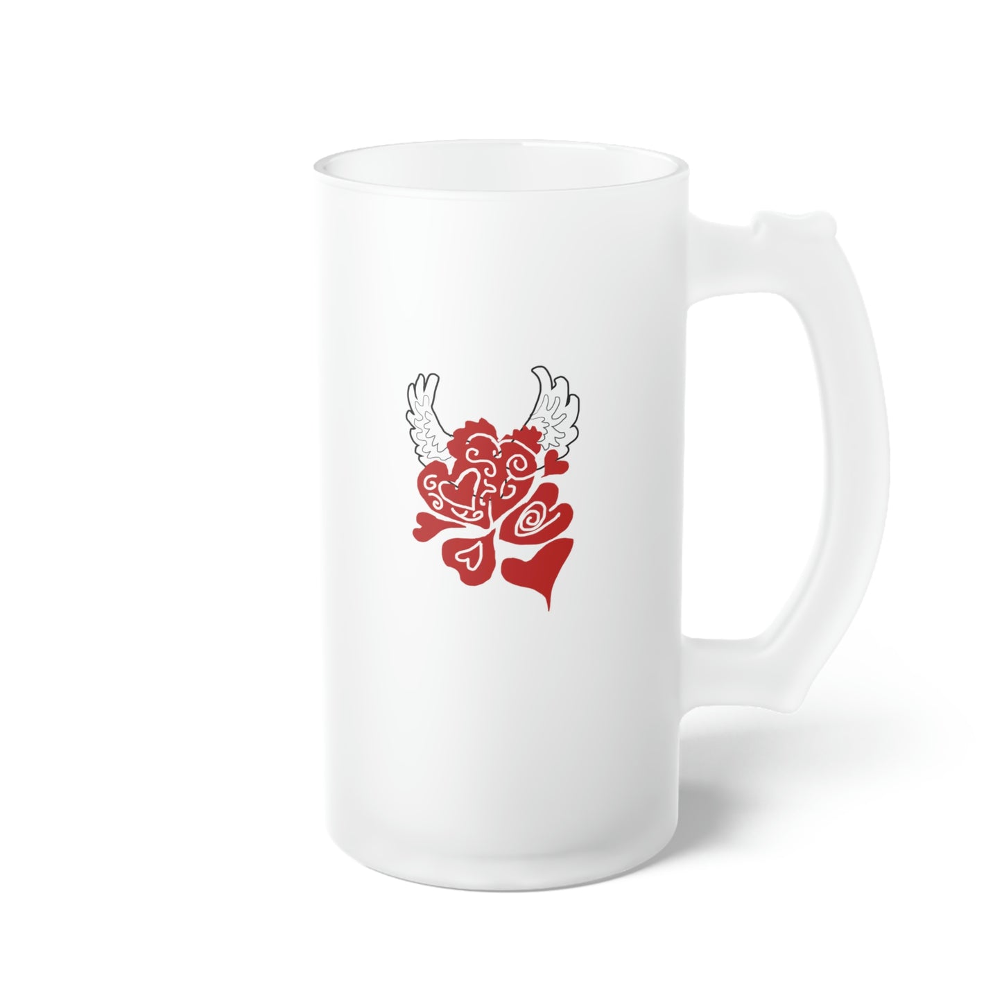 Hearts and Wings Frosted Glass Beer Mug