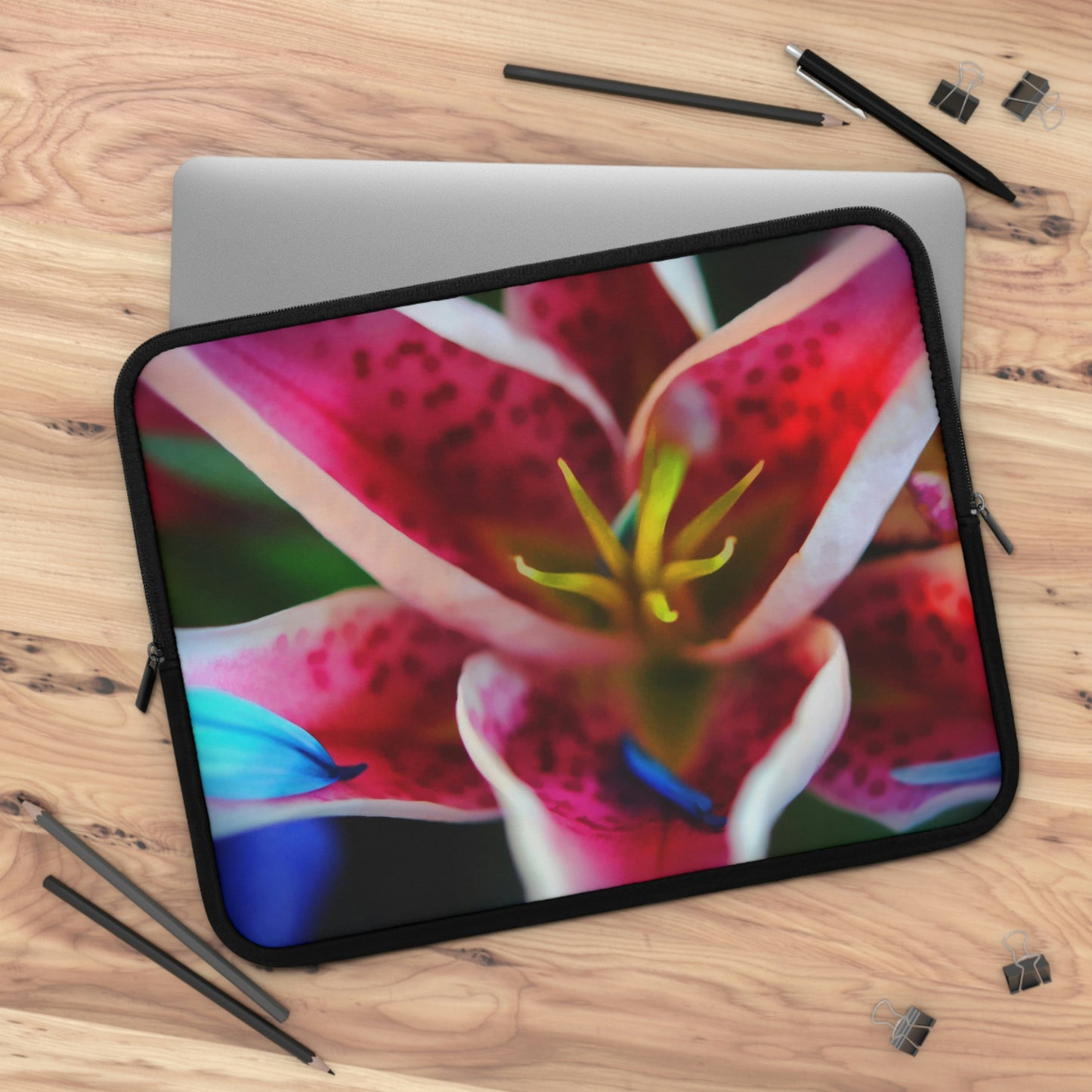 Blue Petals On a Pink and White Lily Laptop Sleeve