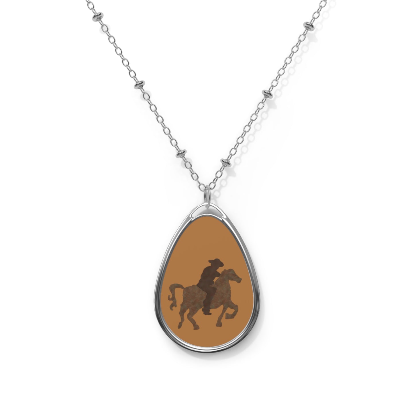 Cowboy on Horseback Oval Necklace