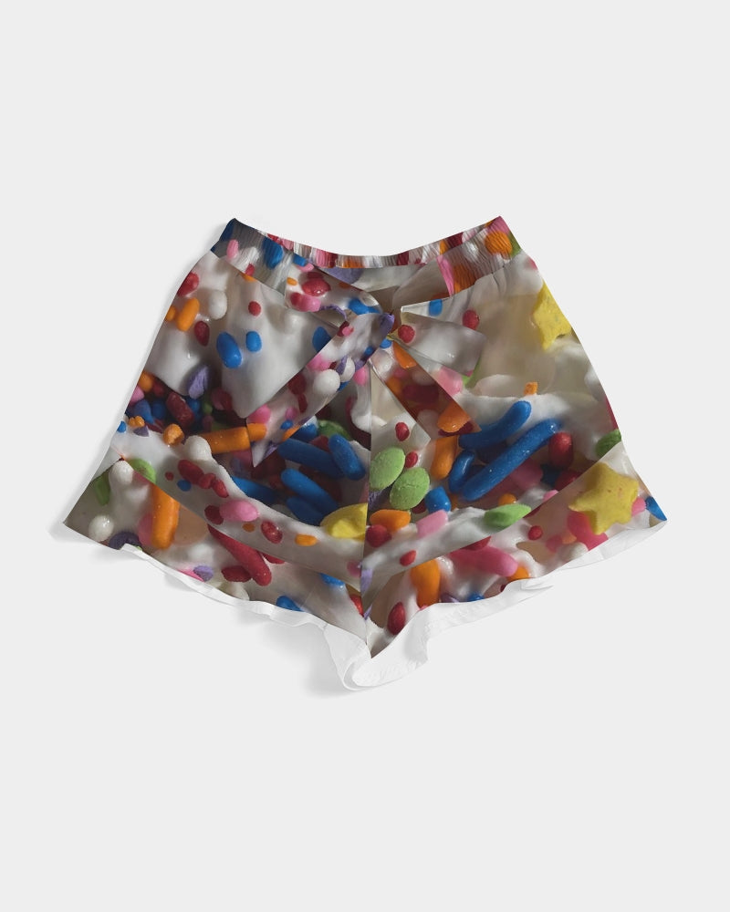 Rainbow Sprinkles On Whipped Cream Women's Ruffle Shorts