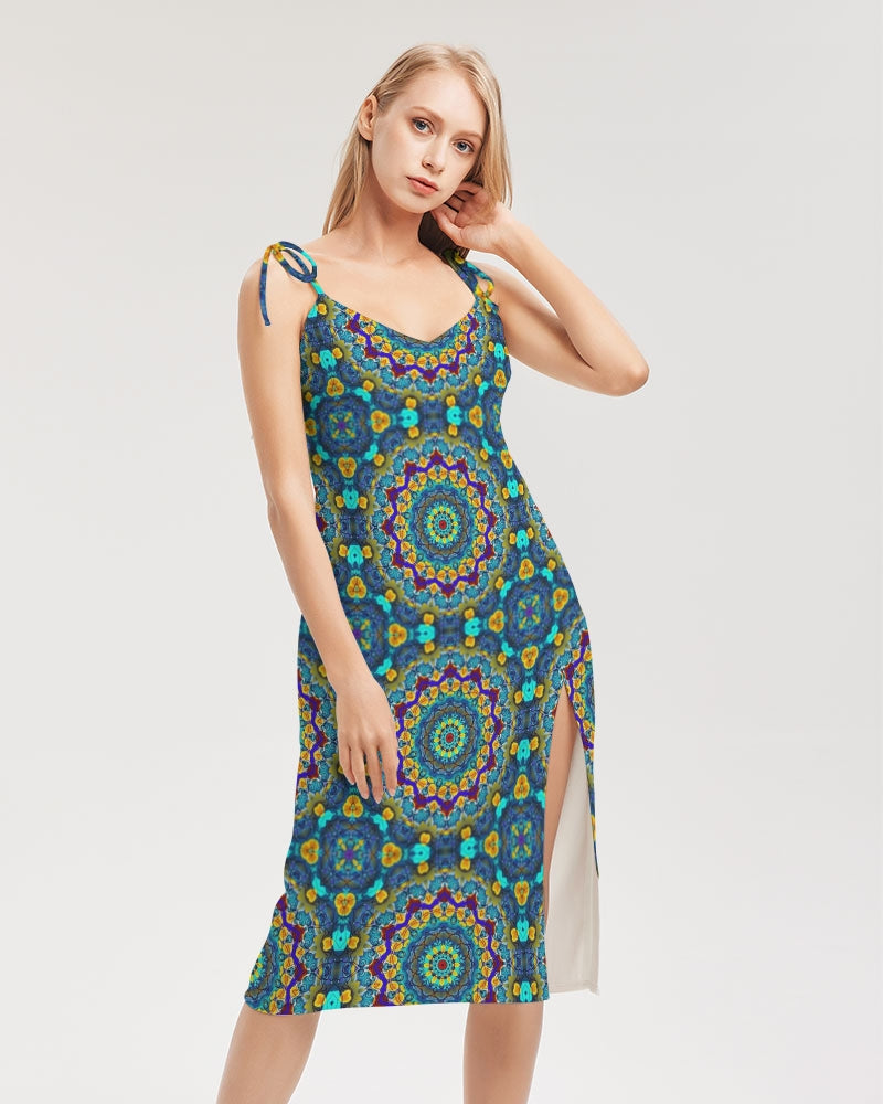 Blue Green Blur Kaleidoscope Women's Tie Strap Split Dress