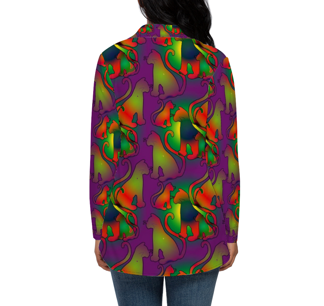 Abstract Rainbow Cats Custom All Over Print Women's Long Sleeves Shirt