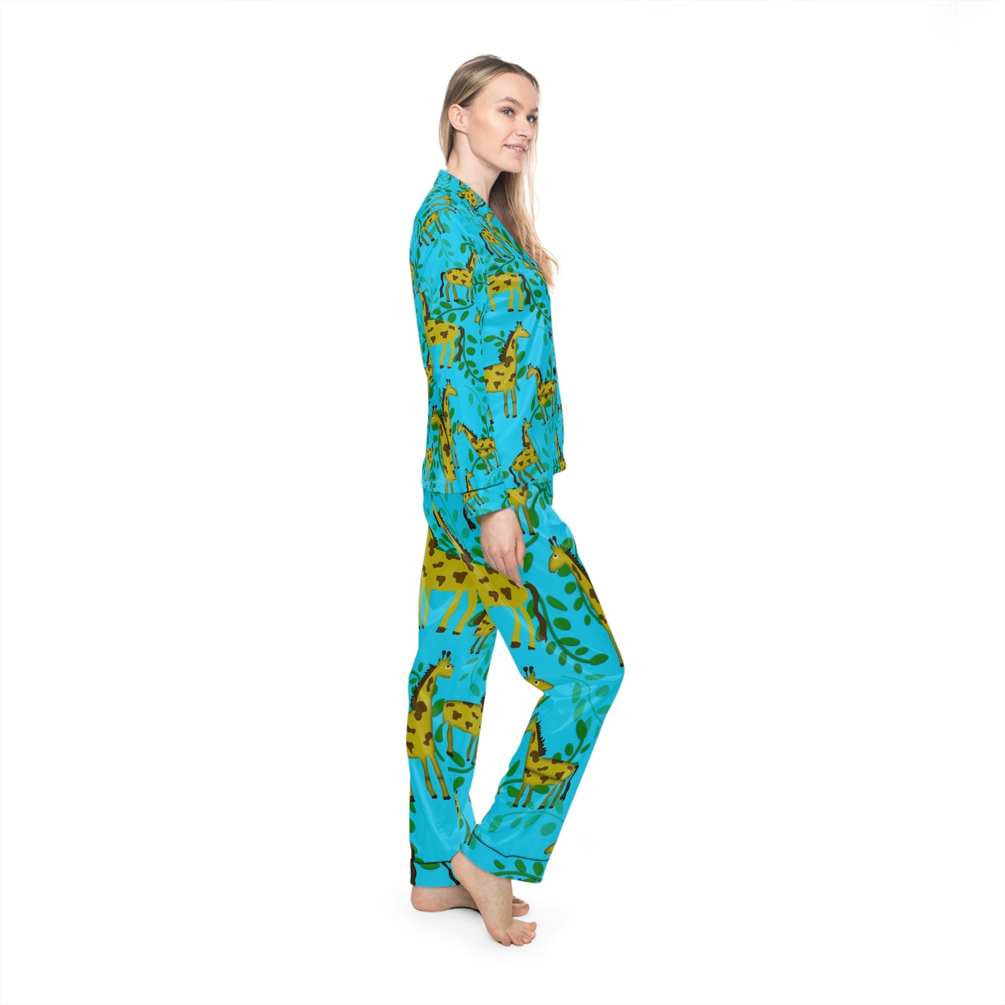 Giraffes Pattern Women's Satin Pajamas (AOP)