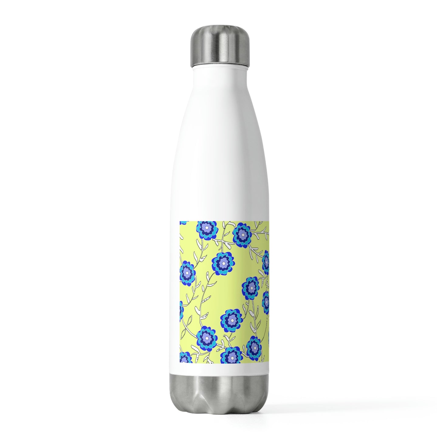 Blue Flowers On Yellow 20oz Insulated Bottle