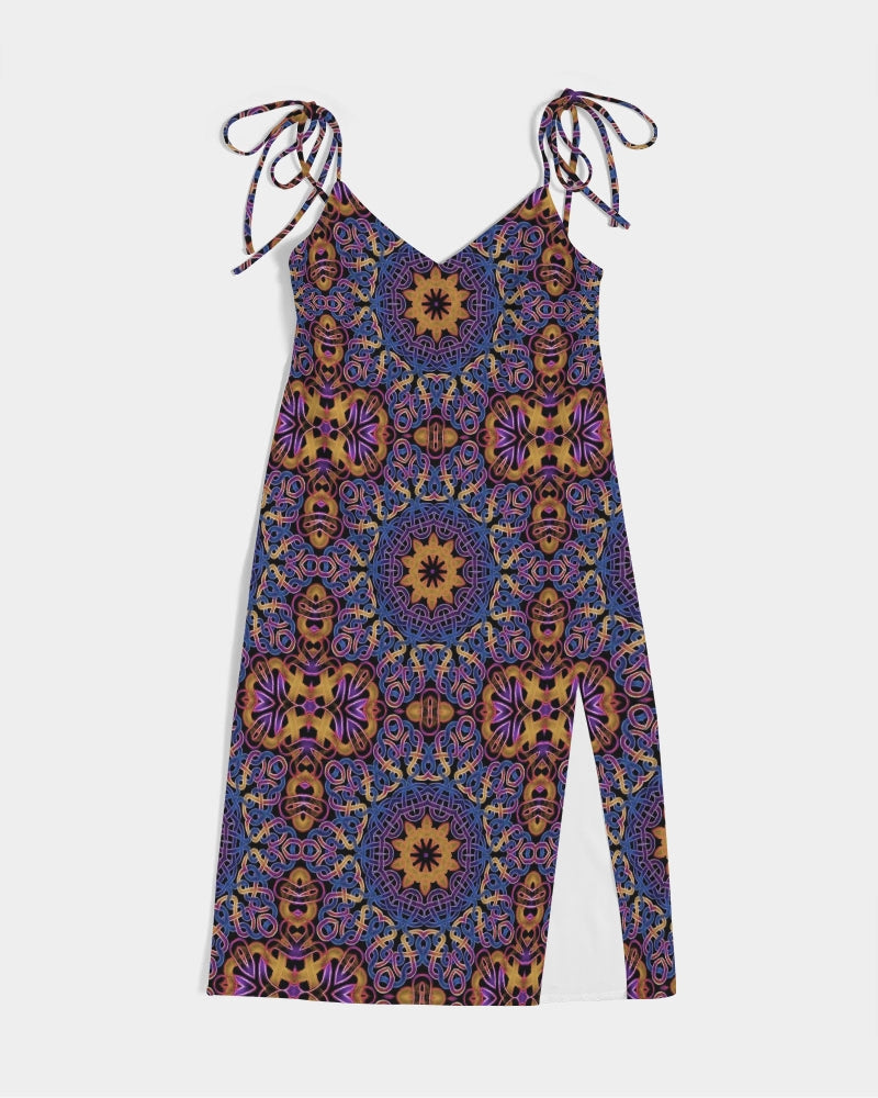 Blue Gold Celtic Kaleidoscope Women's Tie Strap Split Dress