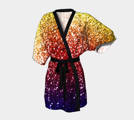 Rainbow Glitter Graphic Kimono Robe
