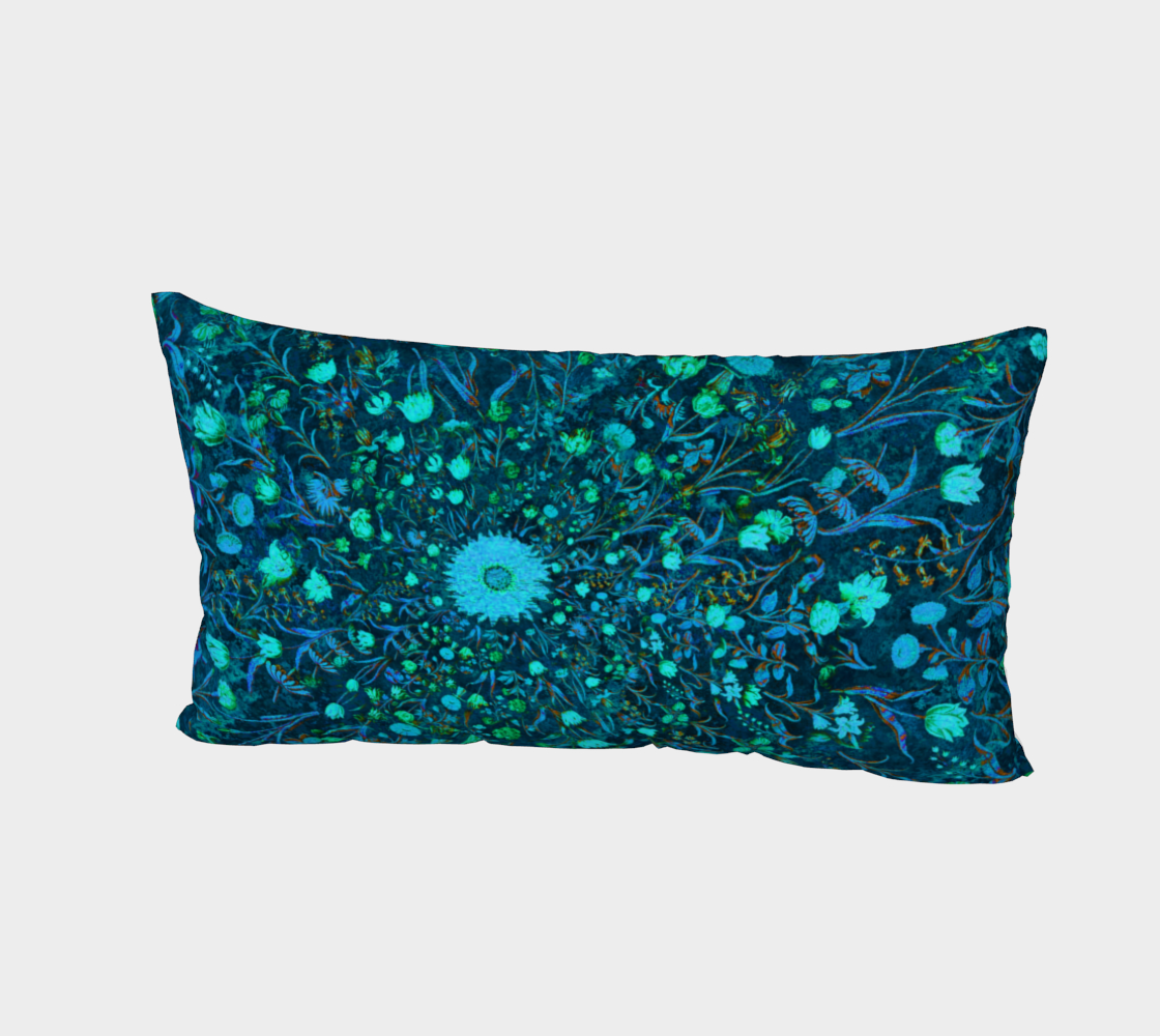 Blue Green Medieval Flowers Bed Pillow Sham
