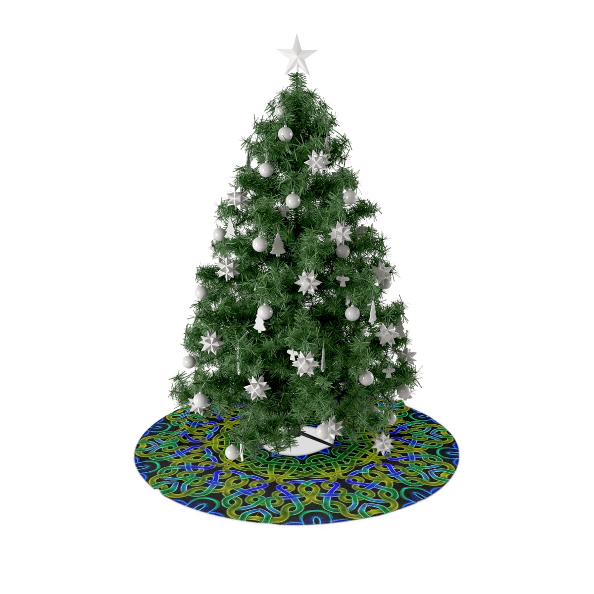 Blue Green Celtic Knot Kaleidoscope Christmas Tree Skirts