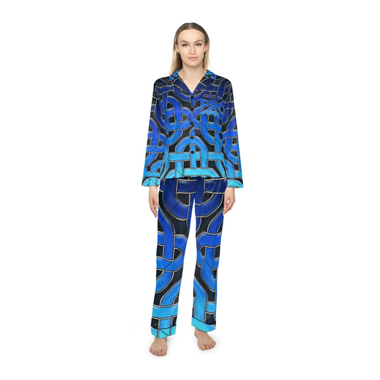 Blue Glass Celtic Knot Women's Satin Pajamas (AOP)