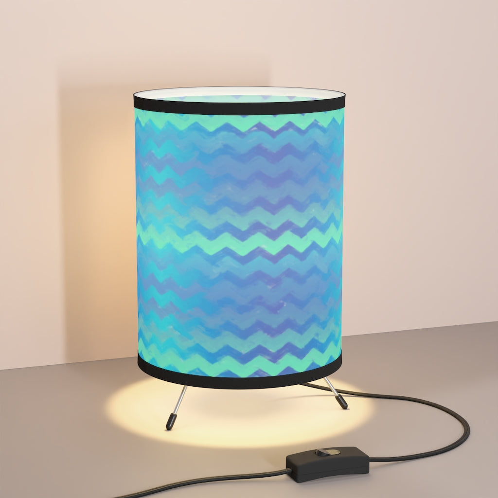 Blue Green Mermaid Chevron Stripes Tripod Lamp with High-Res Printed Shade, US/CA plug