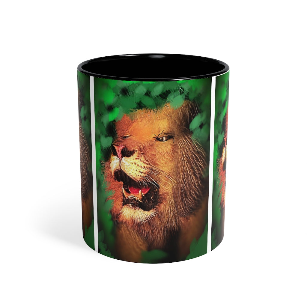 Lion In The Woods Black Accent Mug