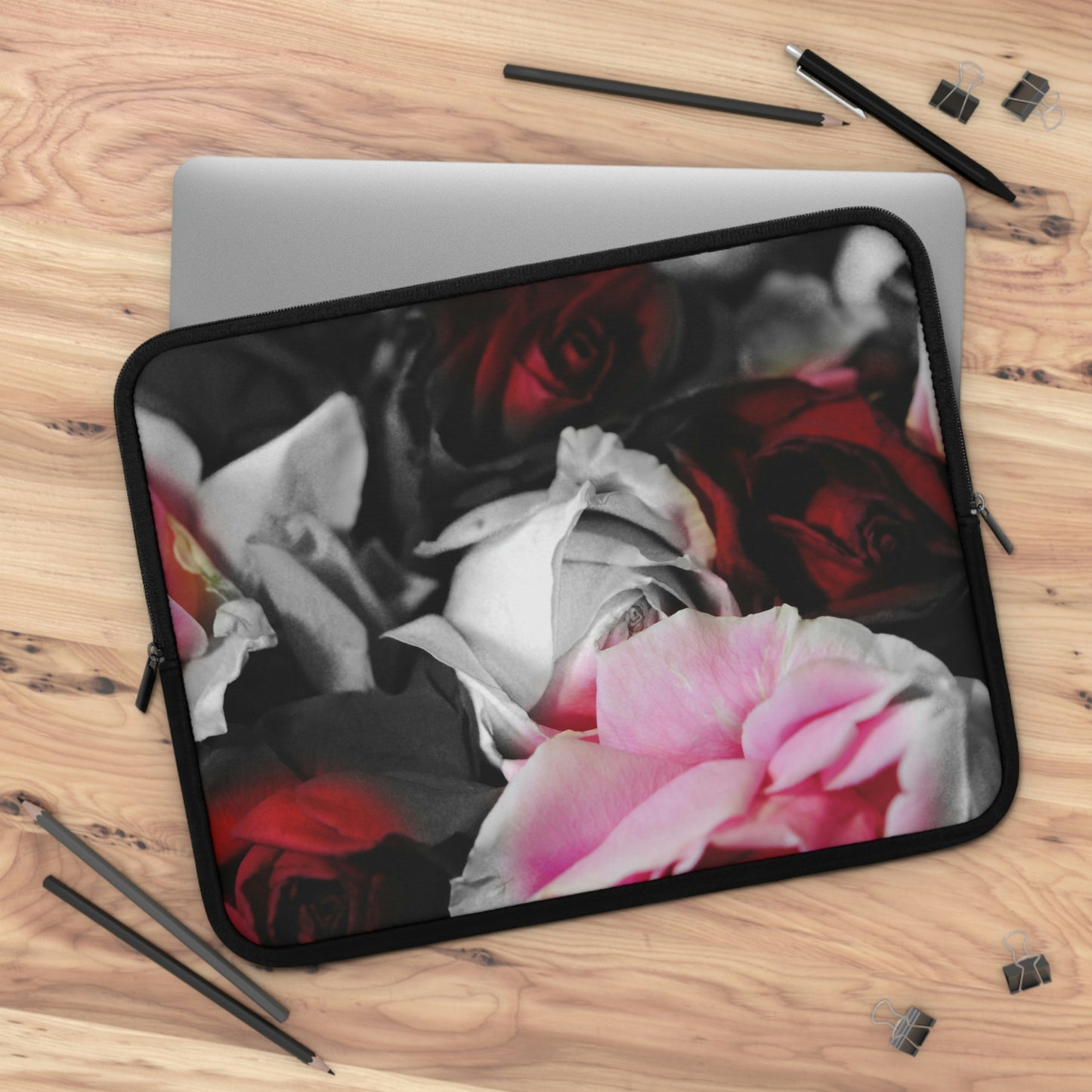 Black and White Roses Fade Laptop Sleeve