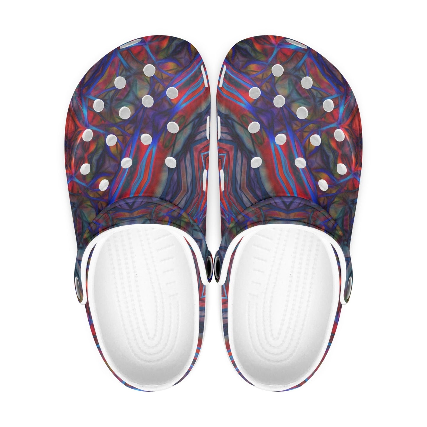 Dark Red and Blue Kaleidoscope 413. All Over Printed Clogs