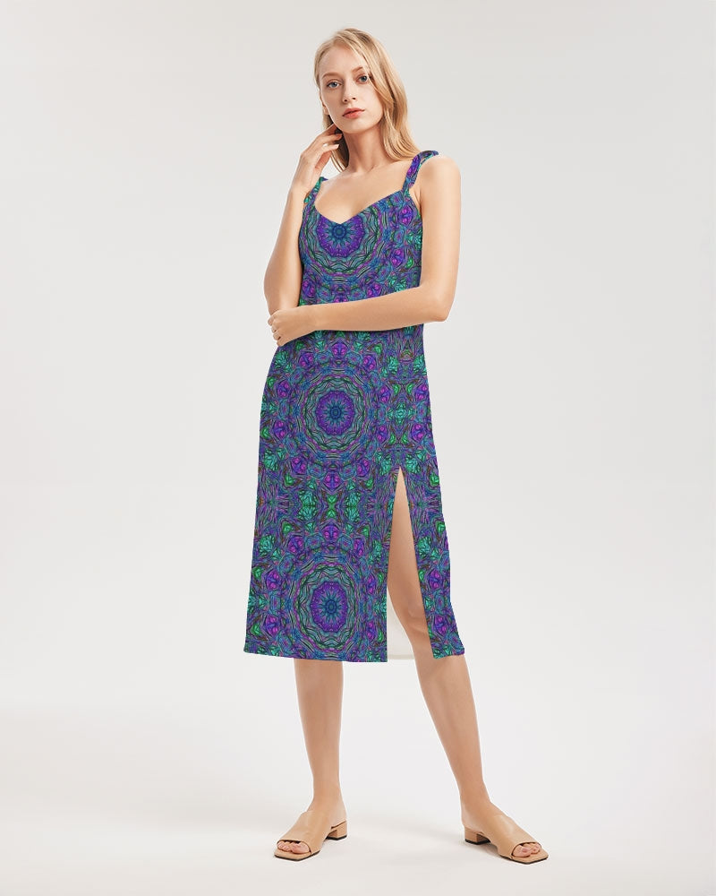 Blue Green Purple Kaleidoscope Women's Tie Strap Split Dress