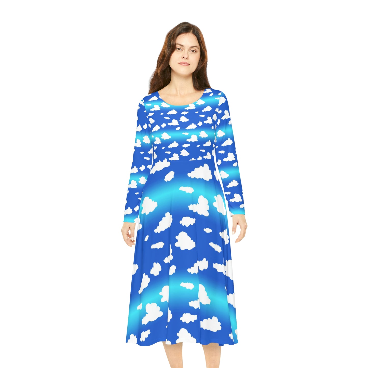 Clouds Pattern Women's Long Sleeve Dance Dress