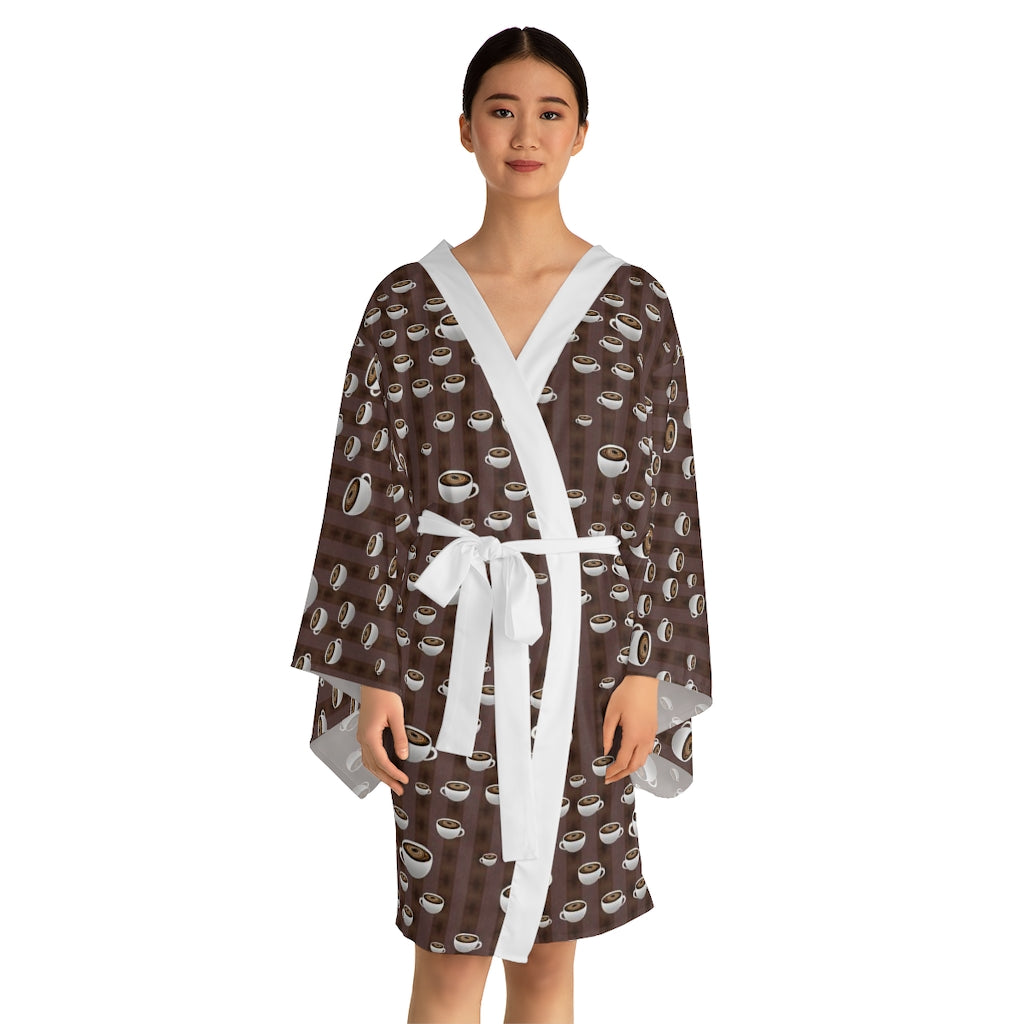 Coffee With Coffee Stripes Long Sleeve Kimono Robe