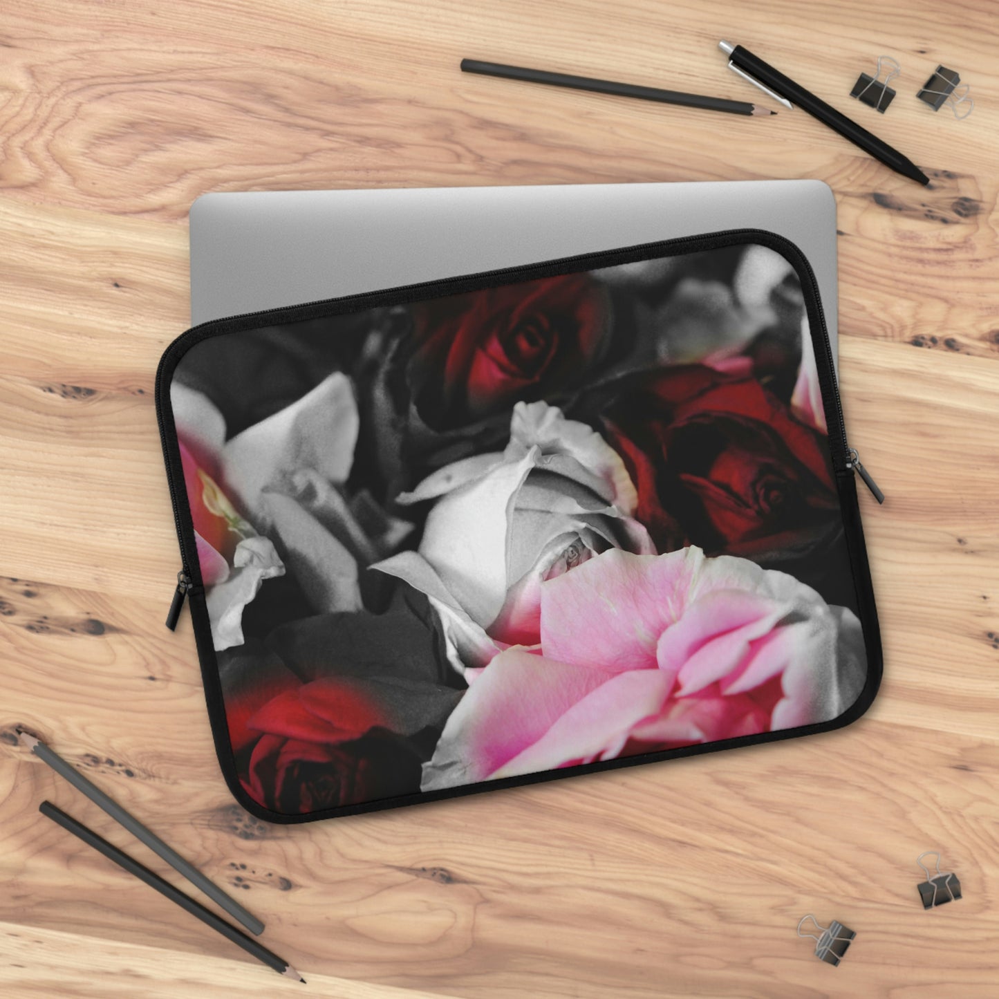 Black and White Roses Fade Laptop Sleeve