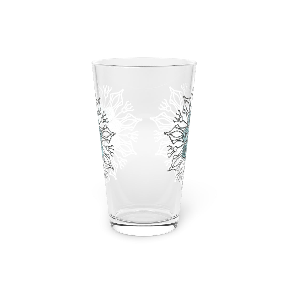 Blue and Silver Snowflake Pint Glass, 16oz