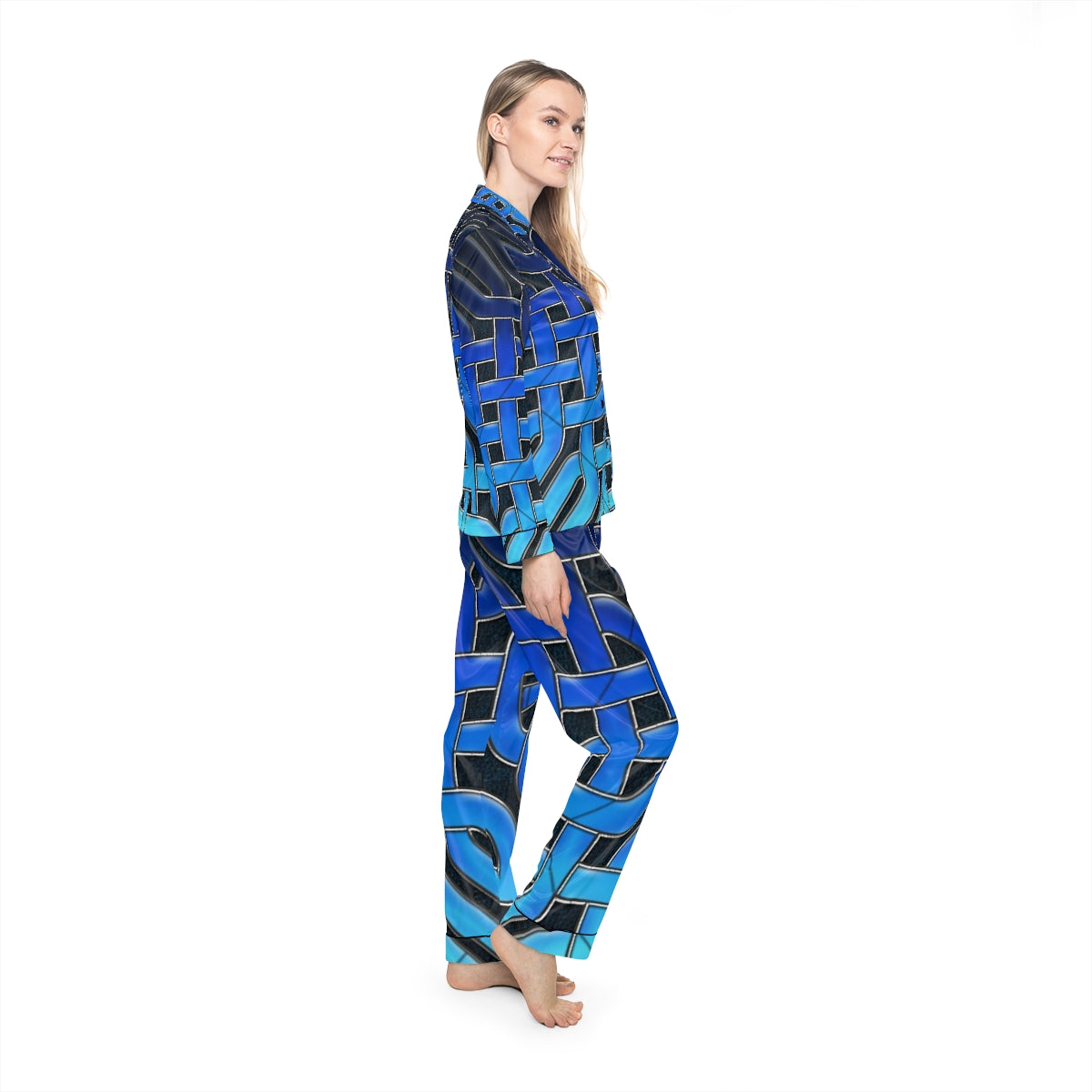 Blue Glass Celtic Knot Women's Satin Pajamas (AOP)